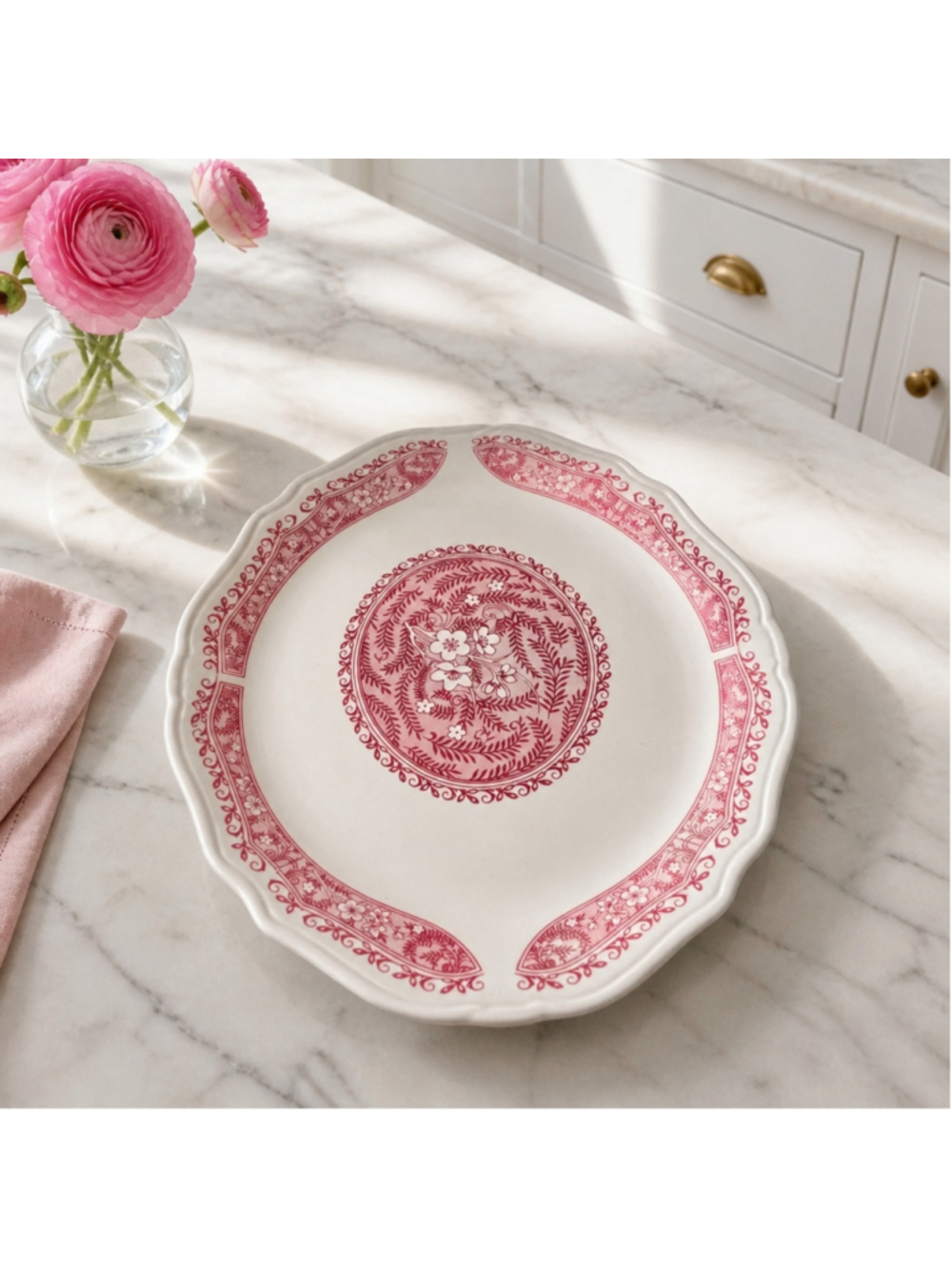 Royal Stetson Dinnerware Serving Platter One Size White Pink Red Vintage Kitchen